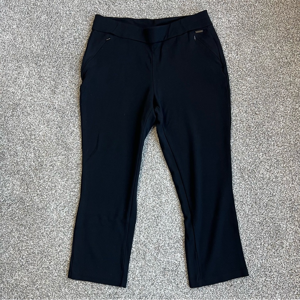Tahari Black Cropped Straight Leg Trouser Pants, Size Large